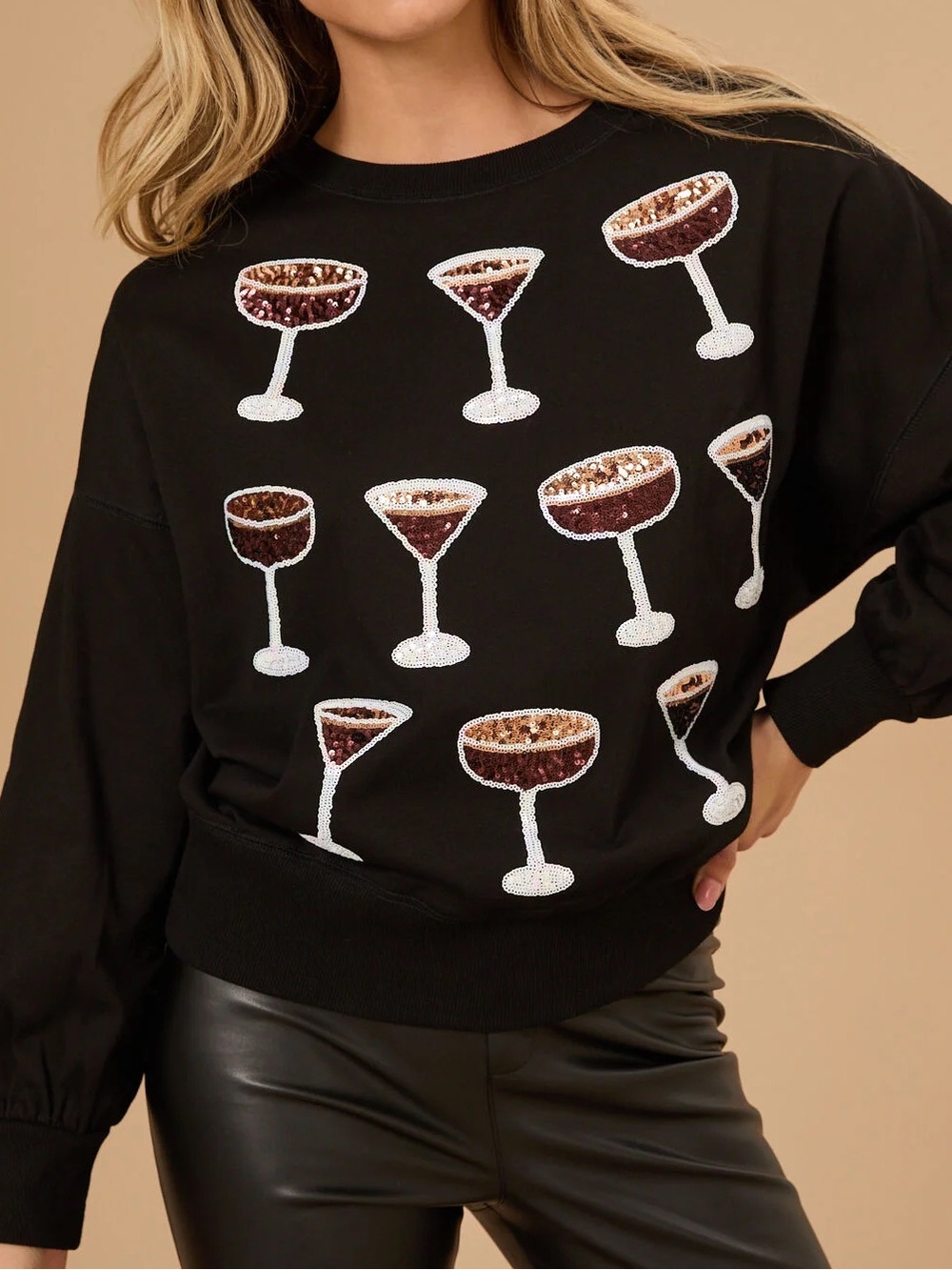 Sequin Espresso Martini Tan Sweatshirt